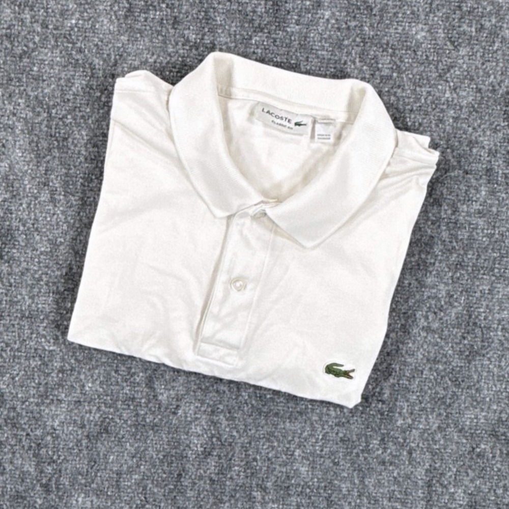 Lacoste Classic Fit Polo Shirt Mens XXL FR7 White Cotton Pique Crocodile Logo